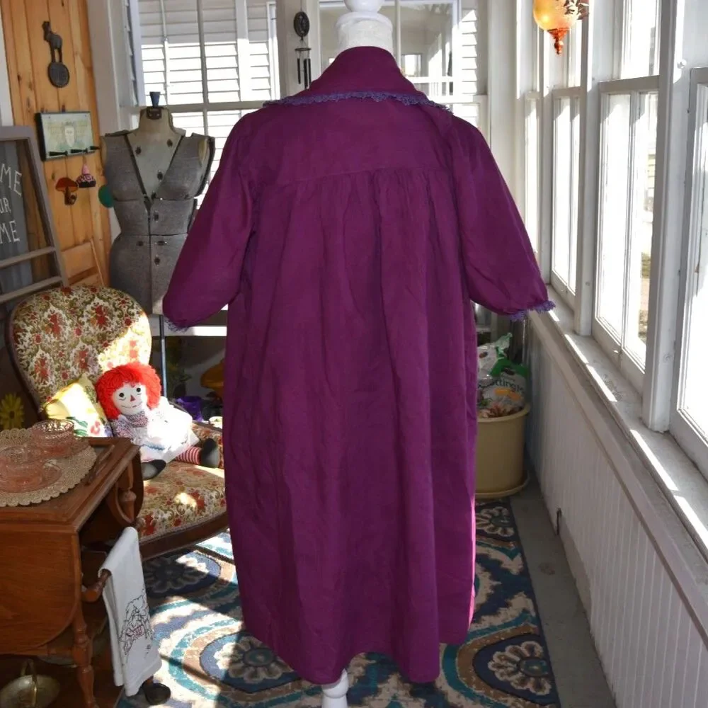 Vintage 40s 50s Sheer Plum Peignoir Set Lace Ribbon Mid Century Loungewear Med